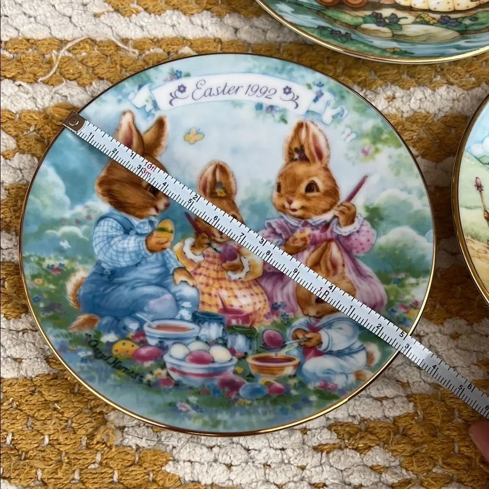 Avon Easter Collectible Plates Set 1991 1992 1993 Bunny Porcelain 22K Gold Trim